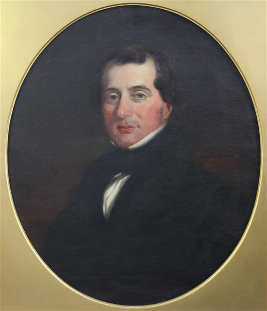 Victorian School Portrait of a gentleman, framed to the oval, 25 x 21in.